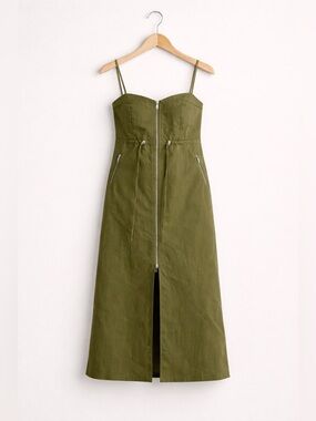 Olive Green Strapless Zip-Front Dress